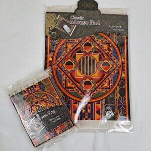 Arabic Rug Mouse Pad with Set of 4 Matching Coasters Multicolor Geometric NWT